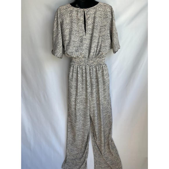 Japna Wide Leg Jumpsuit V Neck Animal Print Sz L Smocked Waist Surplice Boho - Picture 6 of 12